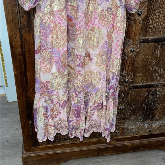 Hemant & Nandita Amal Long Dress • Lilac Gold Metallic Floral Maxi • Size Small - Picture 11 of 11